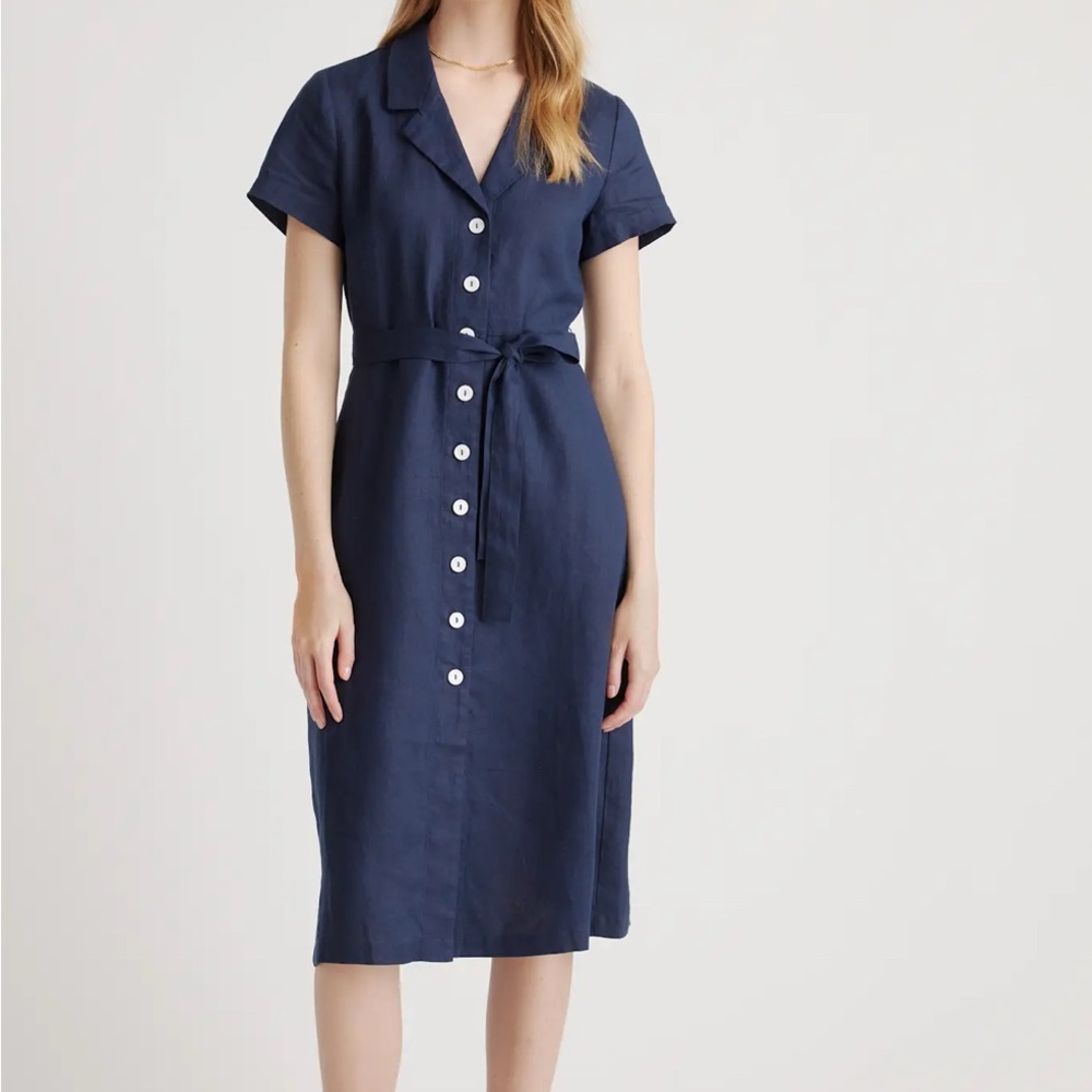 Navy Button-Down Midi Dress